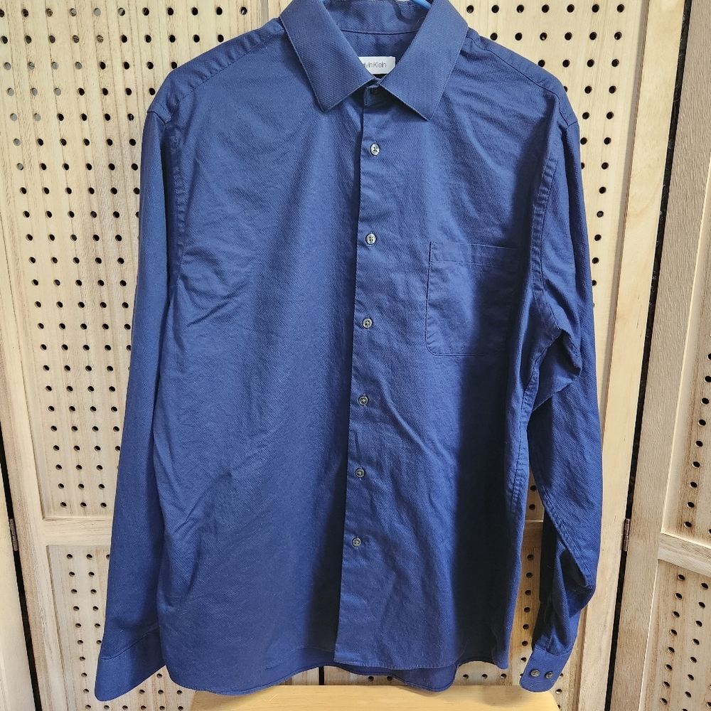 Calvin Klein Men's Blue Regular Fit Long Sleeve‎ Dress Shirt Size 17  36/37 XL